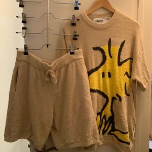 Gelato Pique Beige Peanuts Woodstock Smoothie Pullover & Shorts Set M